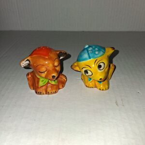Boy & Girl Dogs Salt & Pepper Shakers Japan Brown Yellow